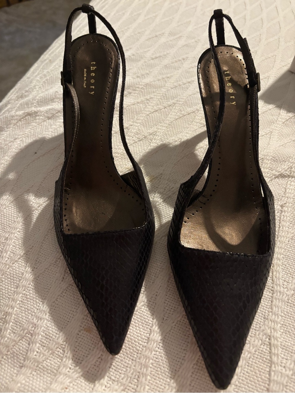 Theory Black Pointed-Toe Slingback Pumps